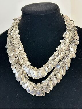 Neiman Marcus Lee Angel Cascading Silver Disc Statement Necklace